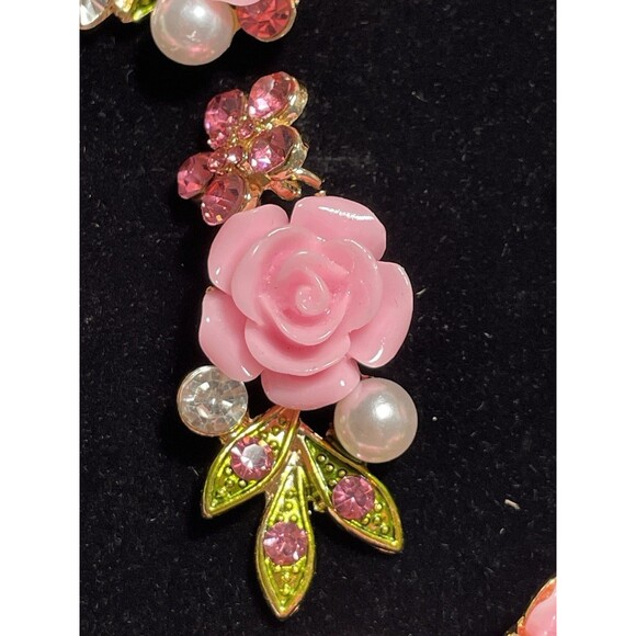 EVER FAITH Women's Austrian Crystal Simulated Pearl Rose Flower Leaf Necklace... - Picture 8 of 12